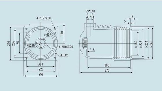 Isolating Contact Spout Bushing 24Kv/4000A With 5 Holes